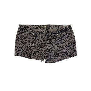 Women's Source of Wisdom Gray Black Leopard Print Jean Shorts Size 16